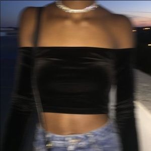 Black velvet off the shoulder top